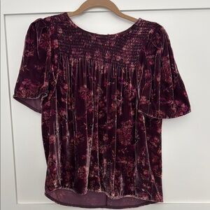 Floral Velvet Top - Burgundy